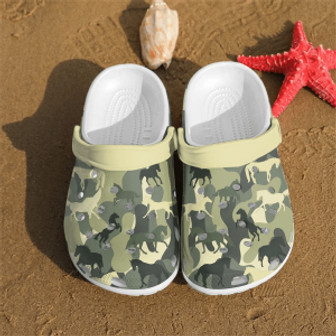 Horse Camo Pattern Shoes Clog Clogband Clogs Shoes For Men Women - Monsterry
