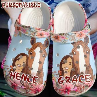 Horse Personalized Cowgirl And Her Classic Clogs Shoes - Monsterry