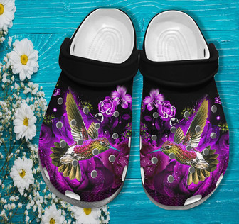 Hummingbird Girl Roses Purple Clog Shoes Gift Women- Girl Love Hummingbird Shoes Clog Clogs - Monsterry