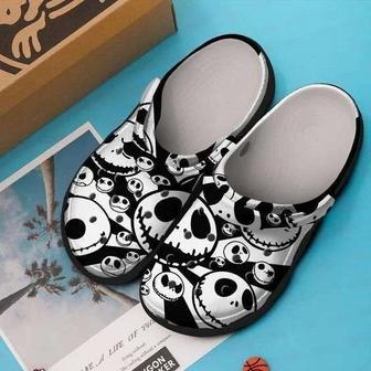 Jack Skellington Face Pattern Crocband Clogs Shoes For Halloween - Monsterry DE