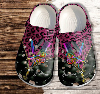 Leopard Pink Twinkle Hair Stylist Clog Shoes For Girl Women- Scissors Comb Hair Shoes Clog Clogs Customize - Monsterry