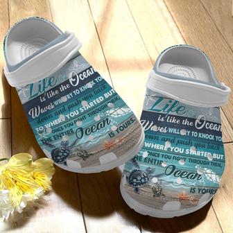 Life Is Like The Ocean Shoes - Sea Turtle Crocbland Clogs For Women Men - Monsterry AU