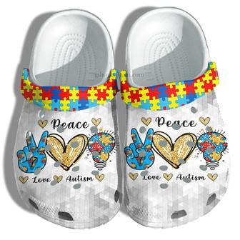 Light Puzze Peace Love Autism Shoes - Autism Awareness Puzzel Shoes Croc Clogs Gift - Monsterry