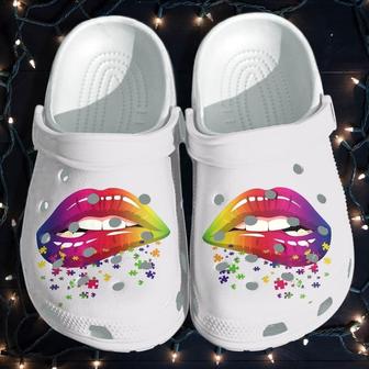 Lip Rainbow Puzzle Shoes Clogs For Autism Girls - Autism Awareness Puzzle Cute Outdoor Shoes - Monsterry AU