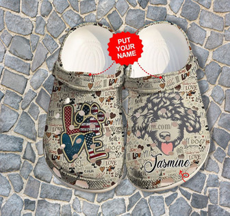 Love Doodle Dog Letter Shoes Gift Wife Daughter - Doodle Dog Love 4Th Of July Usa Flag Shoes Clog Clogs Customize - Monsterry