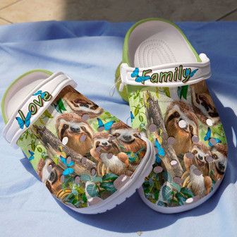 Love Family Sloth With Butterfly Shoes - Happy Animal Clogbland Clogs Birthday Gift - Monsterry