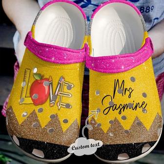 Love Letter Teacher Custom Name Glitter Color Crocband Clog Shoes For Men Women - Monsterry DE