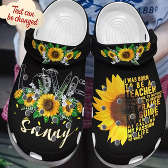 Love Sunflower Personalized Name For Teacher Clogband Clog Shoes For Men Women - Monsterry
