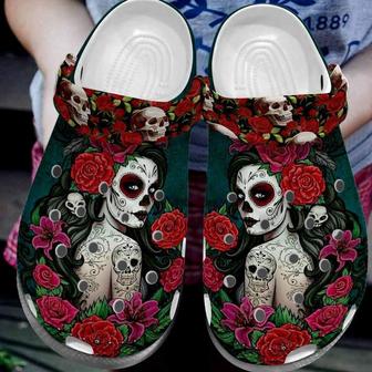 Mexican Sugar Skull Girl Tattoo Rose Flower Clog Shoesshoes Crocbland Clog Gifts For Women - Monsterry