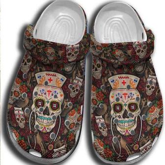 Mexican Sugar Skull Nurse Clog Shoesshoes Crocbland Clog Birthday Gifts For Men Women - Monsterry