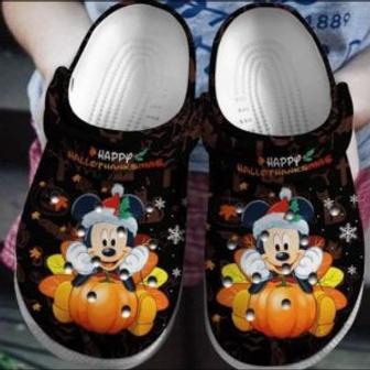 Mickey Mouse Happy Hallothanksmas Cartoon Crocs Crocband Shoes Clogs Custom Name For Men Women And Kids | Favorety AU