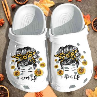 Mom Life Sunflower Woman Messy Bun Mothers Day Crocband Clog Shoes - Monsterry