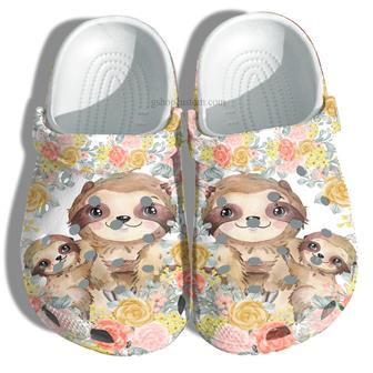 Mom Sloth Baby Flower Shoes - Sloth Grandma Mother Day Shoes Croc Clogs Gift - Monsterry