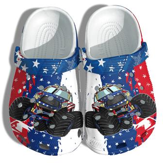 Monster Truck Vehicles 4Th Of July Shoes Gift Birthday Son - Usa Monster Truck Car America Flag Shoes Birthday Gift - Monsterry CA