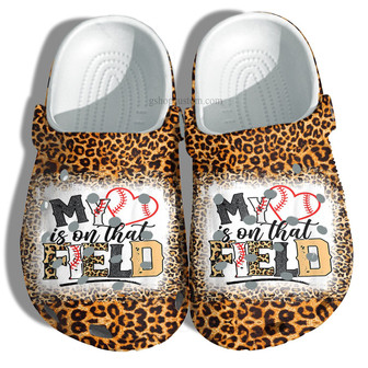 Mother Day Baseball Leopard Shoes For Girl Mom Grandma - My Heart Is On That Field Shoes Clog Clogs Leopard Skin - Monsterry