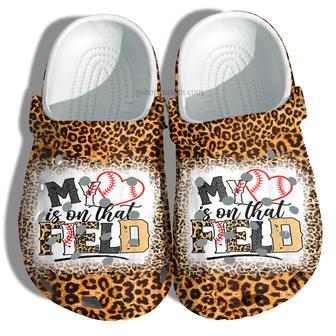 Mother Day Baseball Leopard Shoes For Girl Mom Grandma - My Heart Is On That Field Shoes Croc Clogs Leopard Skin - Monsterry DE