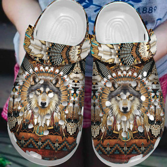 Native American Wolf Dream Catcher Clog Clog Shoes For Kid And Adult - Monsterry