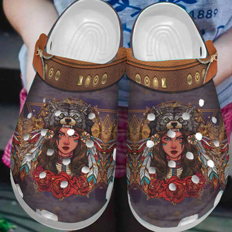Native American Wolf Girl Clog Clog Shoes For Kid And Adult - Monsterry