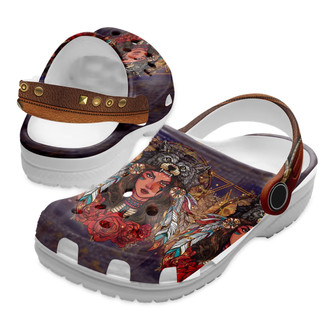 Native American Wolf Girl Clog Clog Shoes For Kid And Adult - Monsterry