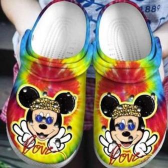 New Hippie Mickey Mouse Cartoon Crocs Crocband Shoes Clogs Custom Name For Men Women And Kids | Favorety AU