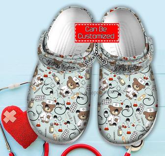 Nurse Baby Bear Medical Shoes For Daughter Wife Mother Day - Nurse Item Chibi Shoes Croc Clogs Customize Name - Monsterry AU