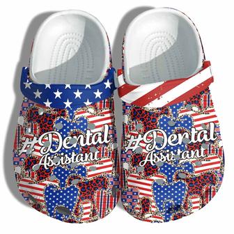 Nurse Leopard America Flag Croc Shoes Gift Coworker- Dental Assistant 4Th Of July Twinkle Usa Shoes Christmas Gift Daugther - Monsterry AU