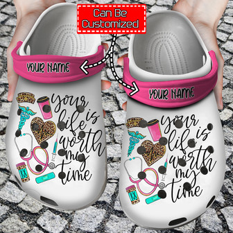 Nurse Personalized Your Life Is Worth My Time Nurse Leopard Clog Shoes - Monsterry