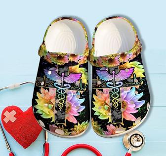 Nurse Sunflower Faith God Cross Croc Shoes Gift Daughter- Cna Flower Rainbow Hippie Faith Croc Clogs Gift Mother Day - Monsterry AU