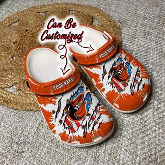 Orioles Personalized Borioles Baseball Ripped American Flag Clog Shoes | Favorety UK