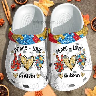 Peace Love Autism Light Puzzel Shoes - Autism Awareness Be Kind Shoes Croc Clogs Gifts Son Daughter - Monsterry DE