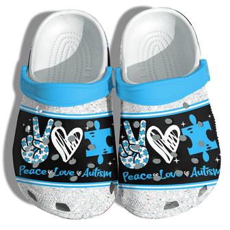 Peace Love Autism Puzzel Shoes - April Wear Blue Autism Awareness Shoes Croc Clogs Gifts Son Daughter - Monsterry DE