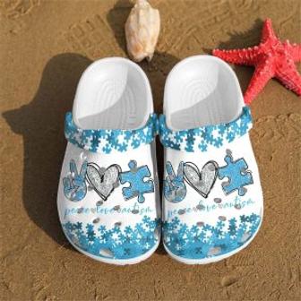 Peace Love Autism Shoes Crocs Crocband Clogs Shoes For Men Women - Monsterry DE