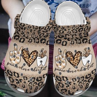 Peace Love Dental Shoes - Dentist Clogs Birthday Gift For Friends - Monsterry CA