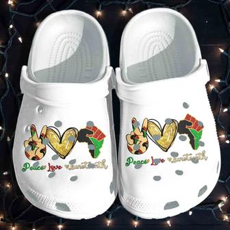 Peace Love Juneteenth Shoes - Black People Clogs Gift For Men Women - Monsterry AU