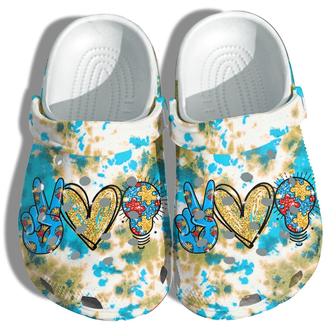 Peace Love Light Autism Puzzel Shoes - Autism Awareness Be Kind Blue Shoes Croc Clogs Gifts Son Daughter - Monsterry AU