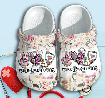 Peace Love Nurse Hippie Shoes Clogs Gift For Men Women - Monsterry DE