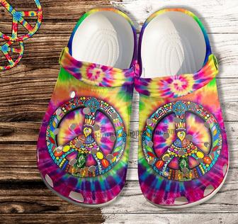 Peace Symbol Hippie Croc Shoes Gift Men Women- Rainbow Hippie Love Peace Shoes Croc Clogs Birthday Girl - Monsterry