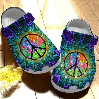 Peace Trippy Hippie Flower Purple Shoes Clogs - Hippie Flower Violet Beach Shoes - Gigosmart - Monsterry DE
