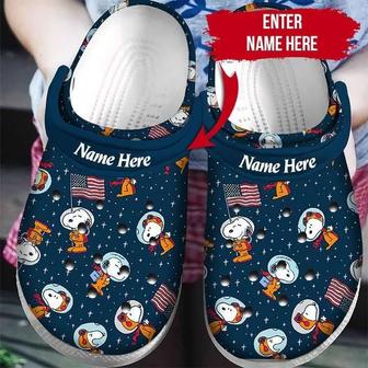 Personalized Snoopy Astronaut America Flag Patriot Crocband Clogs | Favorety