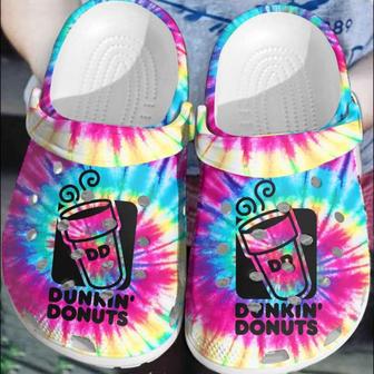 Pink Blue Dunkin Donuts Tie Dye Clog Shoes - Monsterry
