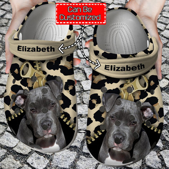 Pitbull Lovers Personalized Clogs Shoes With Leopard Pattern Dog - Monsterry