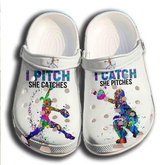 Pitch And Catch Shoes Clogs For Batter Girl - Funny Baseball Shoes Clogs Gift - Monsterry DE