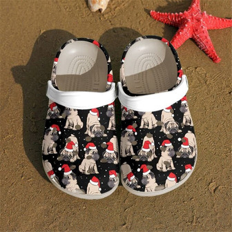 Pug Dog Santa Hat Christmas Clogband Clog Shoes For Men Women - Monsterry