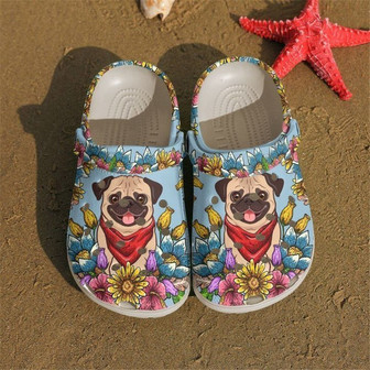 Pug With Flower Classic Clogs Shoes - Monsterry