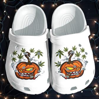 Pumpkin Smoking Funny Weed Tattoo Halloween Shoes Clogs Gift - Monsterry