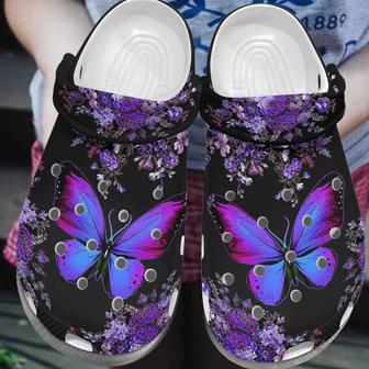 Purple Butterflies And Flowers Butterfly Crocband Clog Shoes - Monsterry