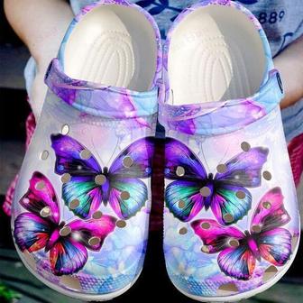 Purple Pink Butterflies Cancer Autism Awareness Clogs Shoes Gifts For Women Daughter - Monsterry DE