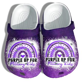 Purple Up For Military Kids Shoes For Son Daughter - Purple Rainbow Military Kid Shoes Croc Clogs - Monsterry