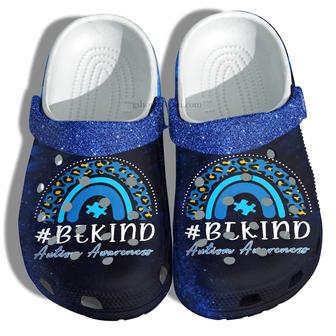 Rainbow Blue Leopard Be Kind Twinkle Shoes - Wear Autism Blue Shoes Croc Clogs Gift Mother - Monsterry