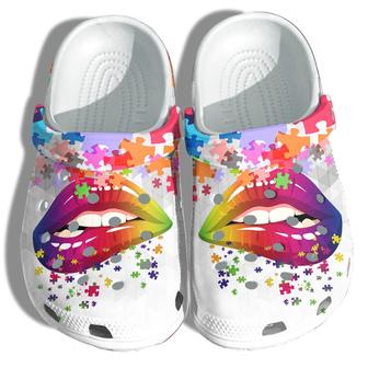 Rainbow Lip Autism Awareness Puzzle Shoes Clogs - Be Kind Lgbt Shoes Clogs Daughter Women - Monsterry